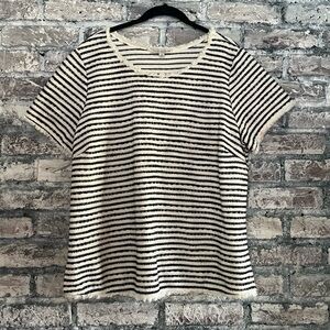 Striped Navy and White Women's Top with raw edges has nautical look 56% cotton